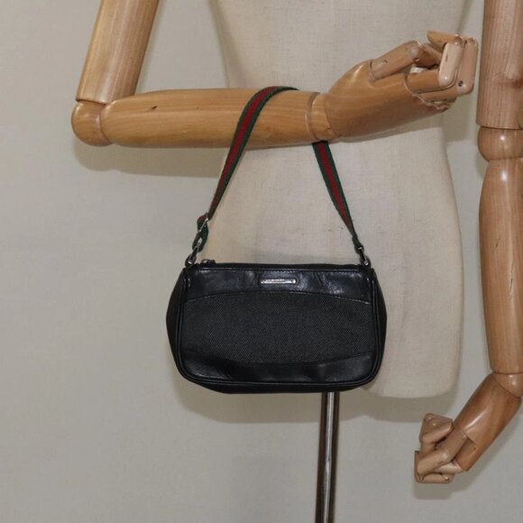 GUCCI Web Sherry Line Accessory Pouch Canvas Black Red Green 92821 Auth EC563 - Picture 3 of 16